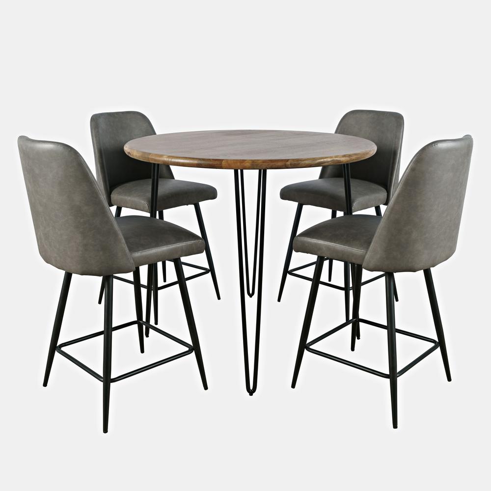 5 Piece Round  Solid Wood Counter Height Dining Set with Upholstered Barstools. Picture 1