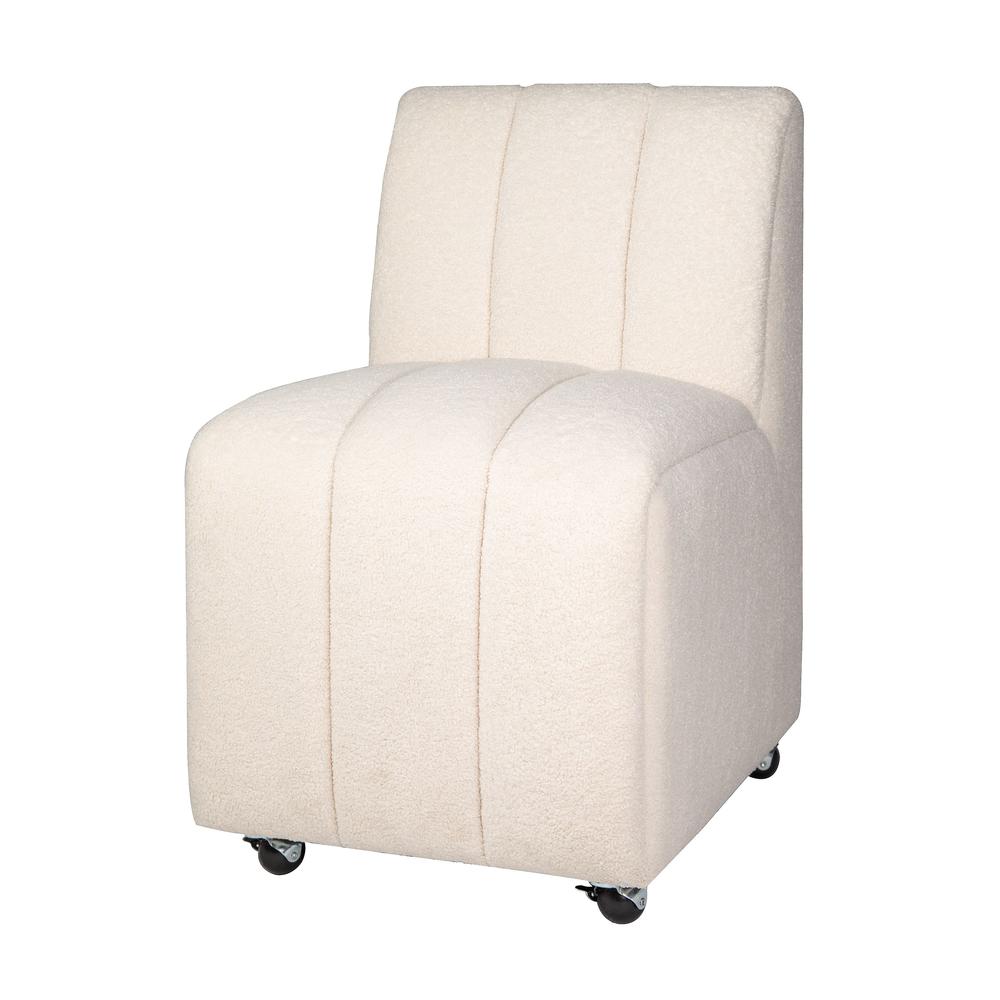 Contemporary Modern Ivory Boucle Upholstered Dining Chair with Wheels (Set of 2). Picture 2