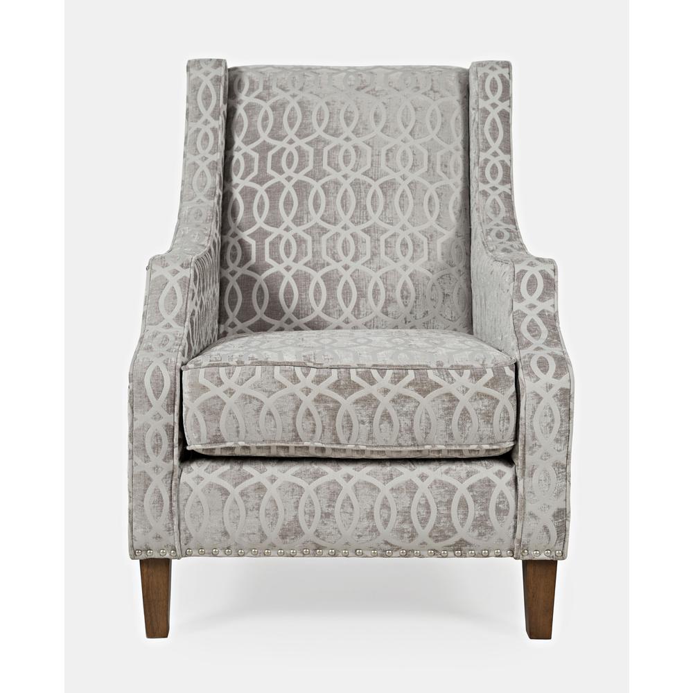 Upholstered Geometric Pattern Accent Chair with Nailhead Trim. Picture 1