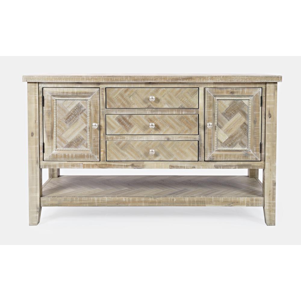 Transitional Herringbone Contemporary Distressed Acacia Buffet Server. Picture 1