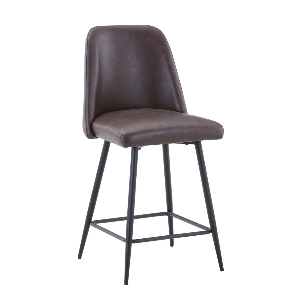 Mid-Century Modern Faux Leather Upholstered Counter Height Barstool (Set of 2). Picture 2