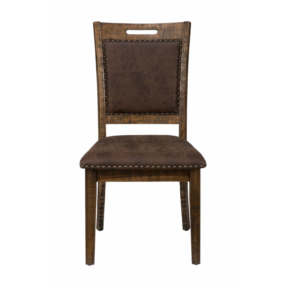 Cannon Valley Distressed Industrial Upholstered Back Dining Chair (Set of 2), Distressed Medium Brown. Picture 1