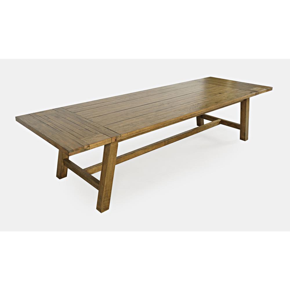 Rustic Distressed Pine 127" Trestle Dining Table with Two Extension Leaves. Picture 2