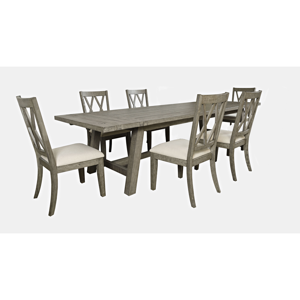 Seven Piece Rustic Distressed Pine 127" Extendable Dining Set. Picture 2