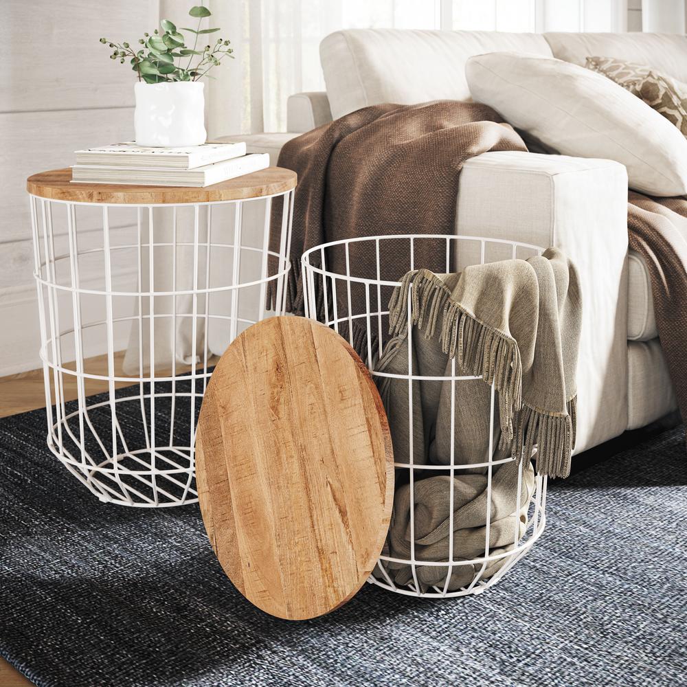 Nested Storage Solid Wood and Metal Basket End Tables (Set of 2). Picture 8