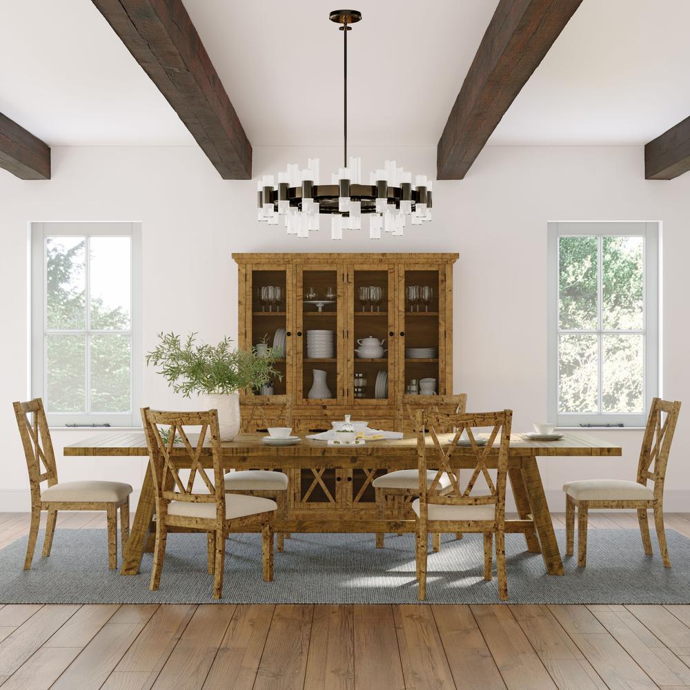 Seven Piece Rustic Distressed Pine 127" Extendable Dining Set. Picture 12