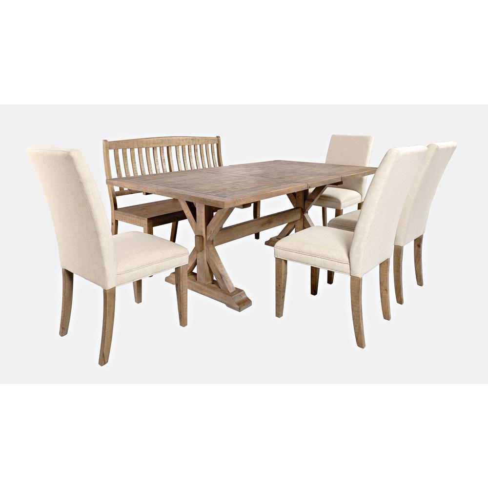 Solid Pine 78" Six-Piece Dining Set with Bench and Upholstered Chairs. Picture 1