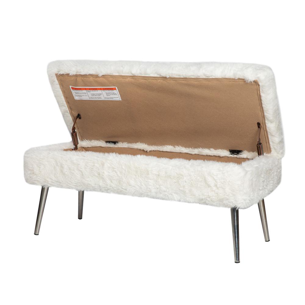Luxury Plush Faux Fur Upholstered Storage Bench. Picture 5