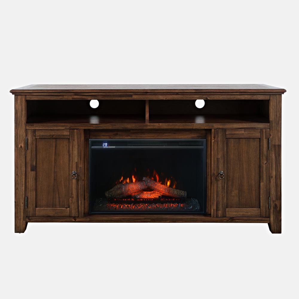 Transitional Rustic 60" Storage Console TV Stand with Electric Fireplace. Picture 1