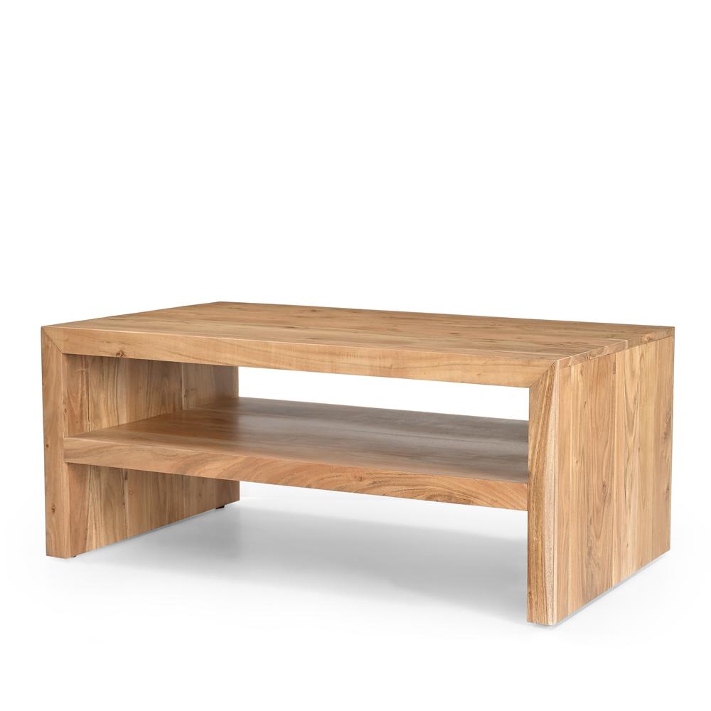 Dev Modern 44 Inch Mitered Angle Solid Wood Coffee Table with Storage Shelf. Picture 2