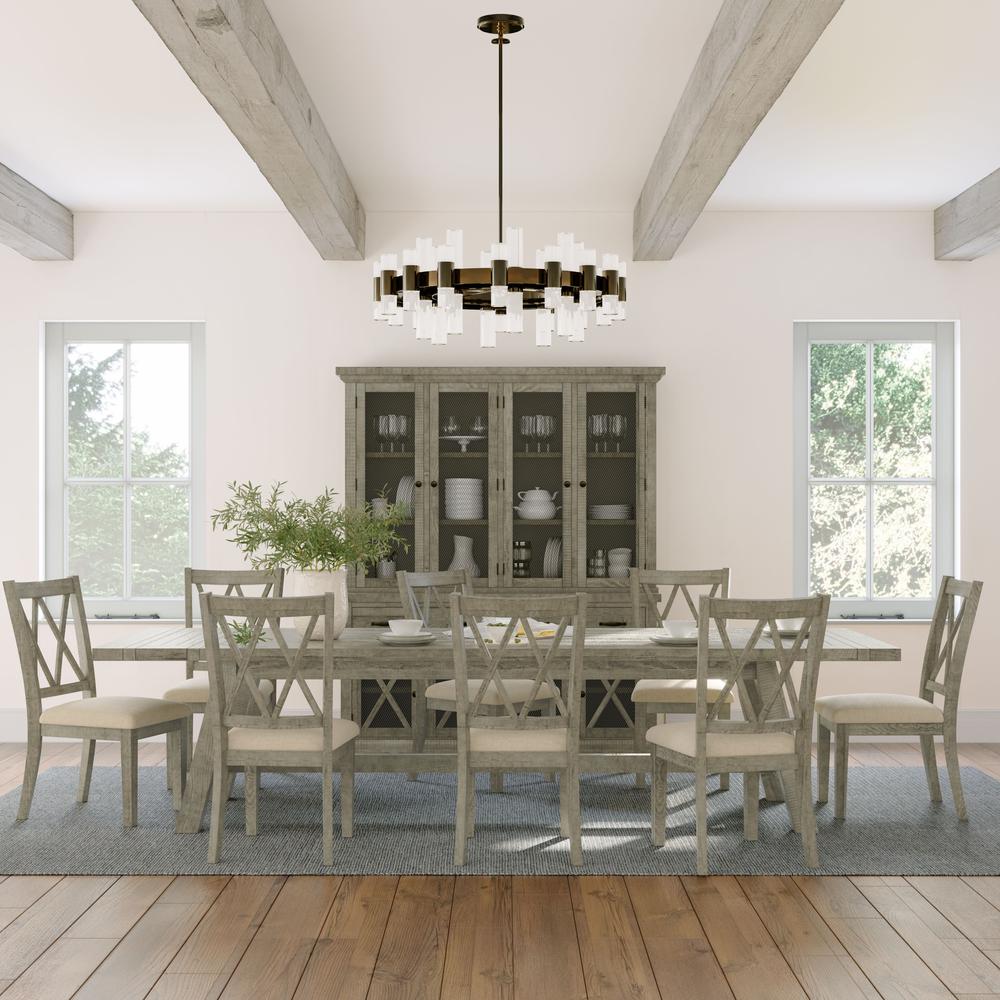Nine Piece Rustic Distressed Pine 127" Extendable Dining Set. Picture 11