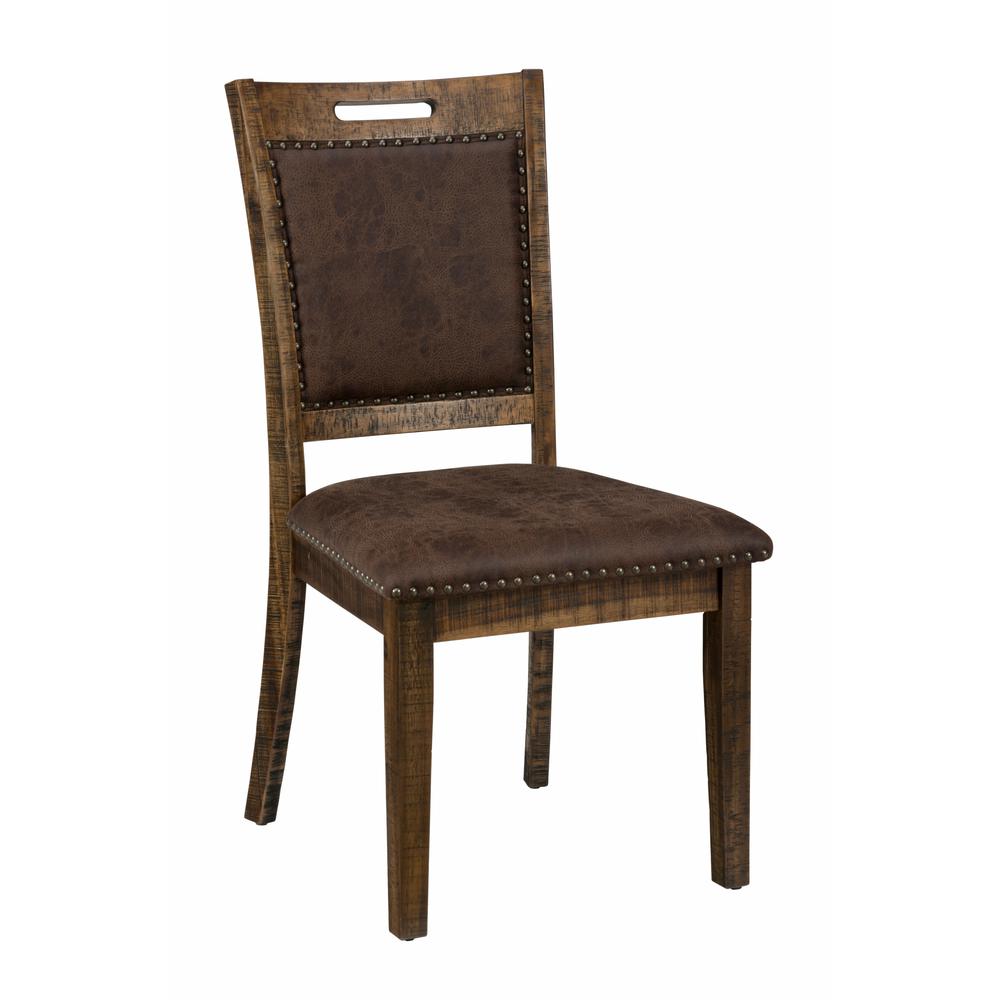 Cannon Valley Distressed Industrial Upholstered Back Dining Chair (Set of 2), Distressed Medium Brown. Picture 3