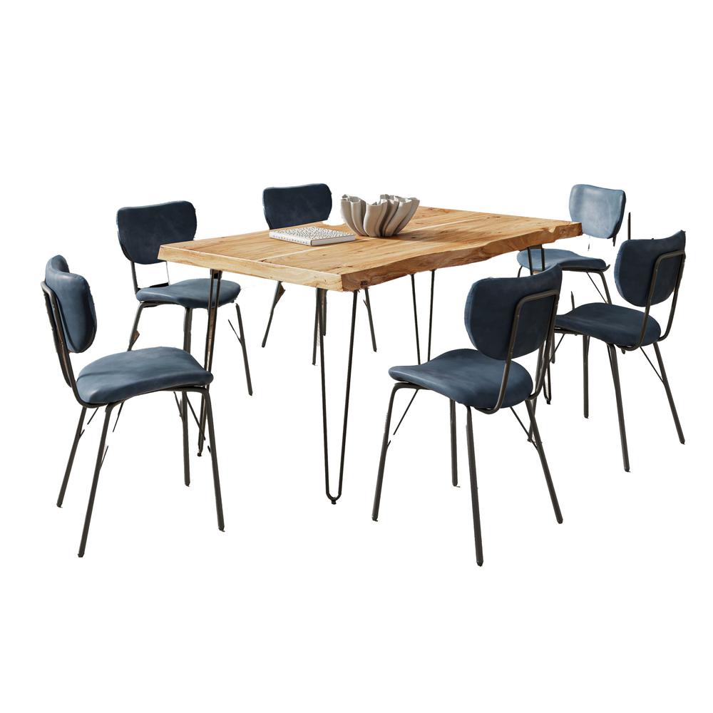 Modern Dining Set with Upholstered Contemporary Chairs - Natural and Slate Blue. Picture 2