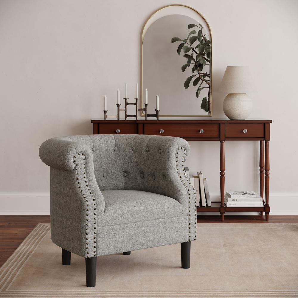 Transitional Upholstered Barrel Curved Back Accent Chair with Nailhead Trim. Picture 7