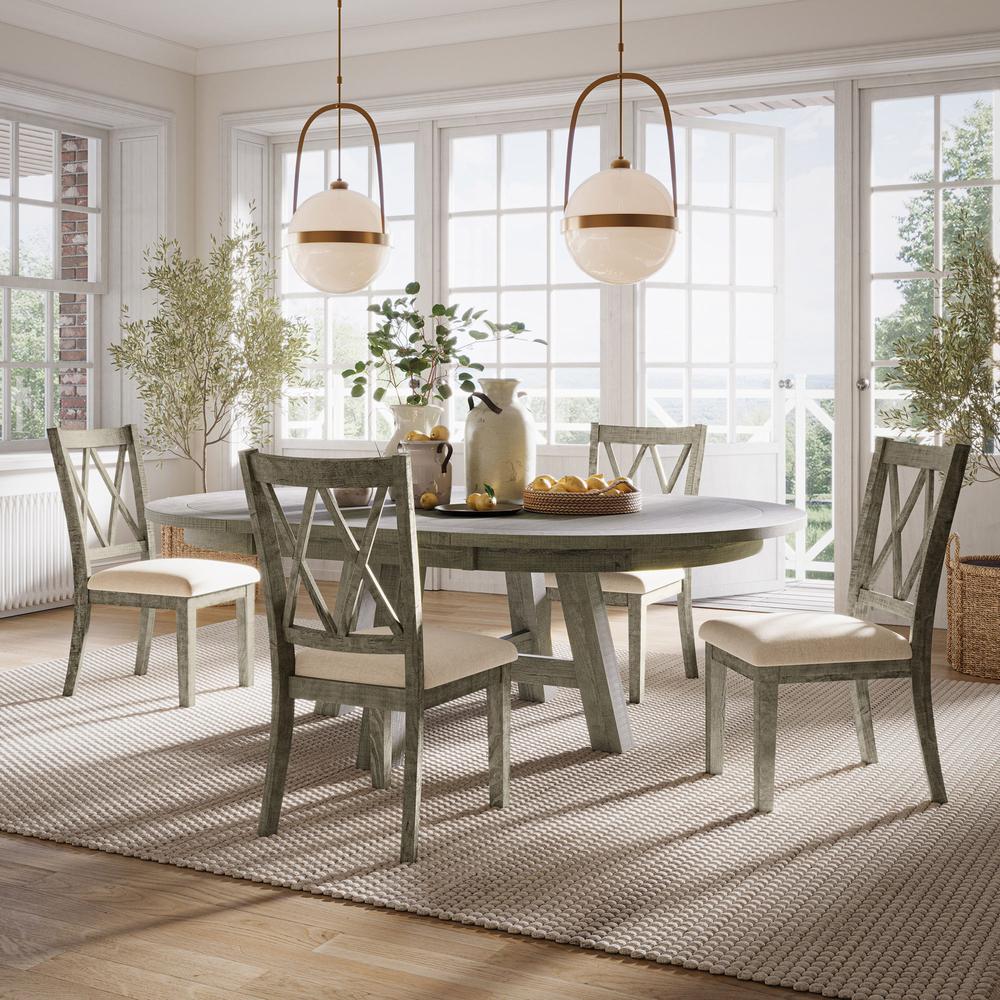 Contemporary Rustic Farmhouse Five Piece Dining Table Set with Cross Back Chairs. Picture 9