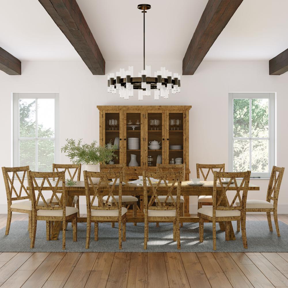 Eleven Piece Rustic Distressed Pine 127" Extendable Dining Set. Picture 12