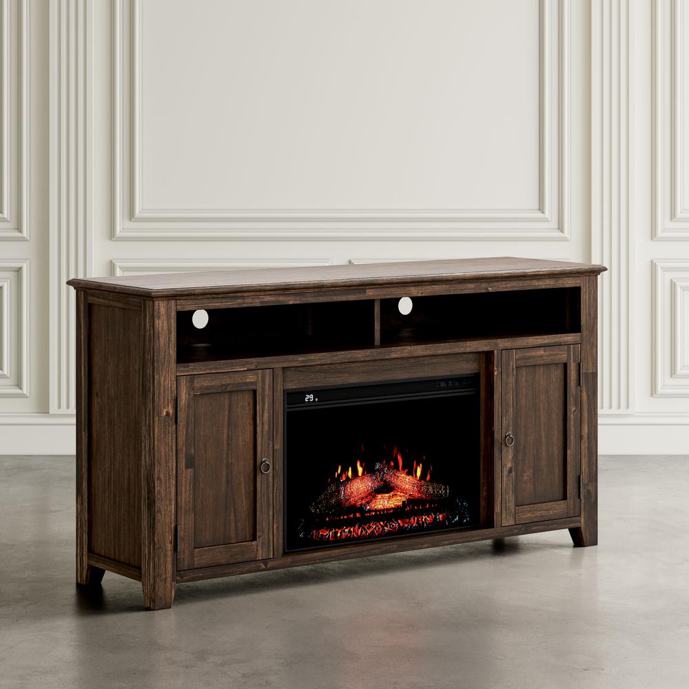 Transitional Rustic 60" Storage Console TV Stand with Electric Fireplace. Picture 9