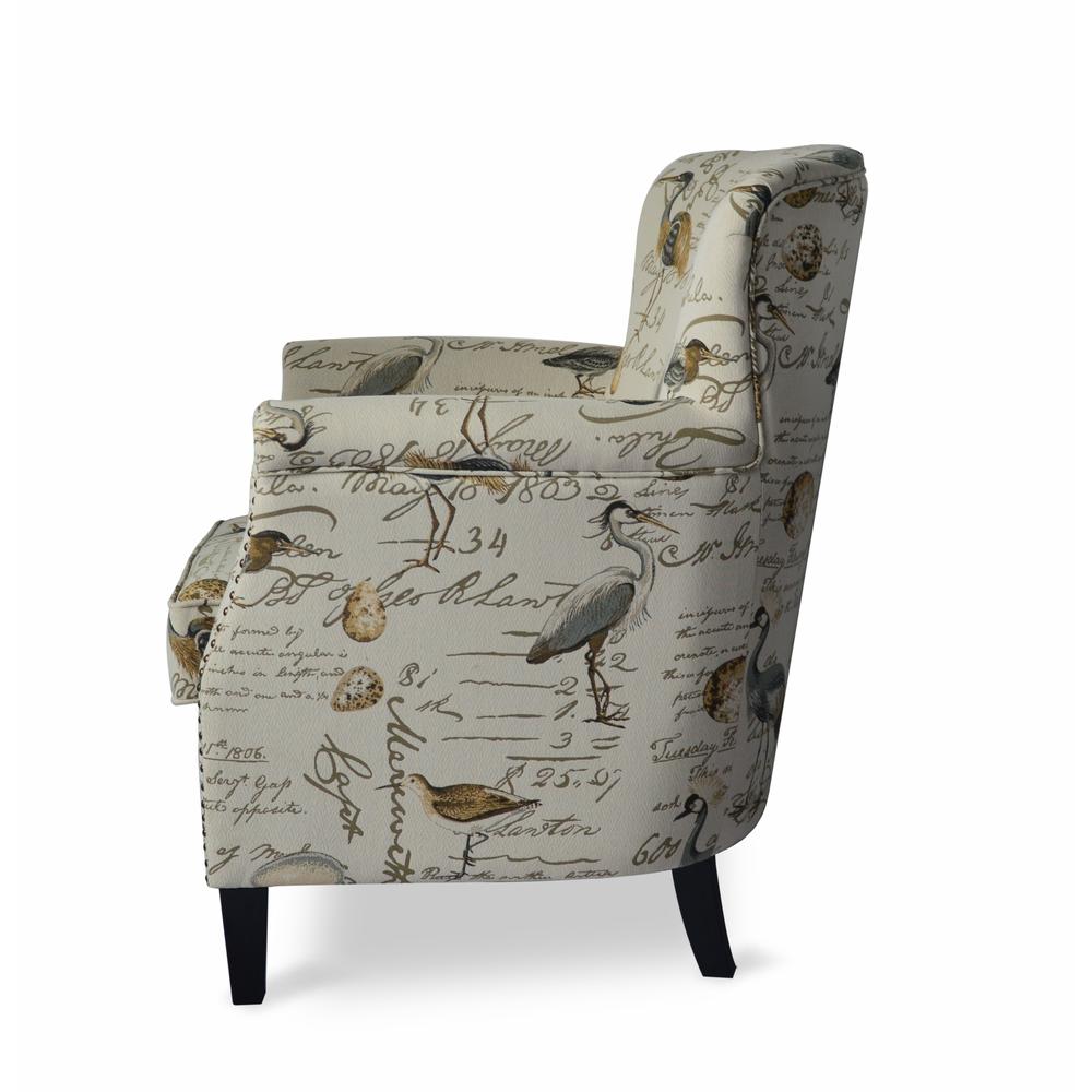 Avian Bird Pattern Upholstered Accent Chair with Nailhead Trim. Picture 5