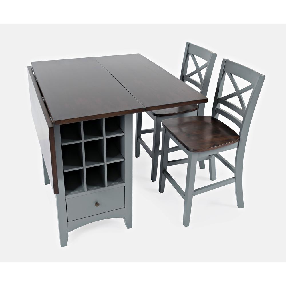 Farmhouse Storage Counter Drop Leaf Dining Table with Storage and Wine Rack. Picture 2