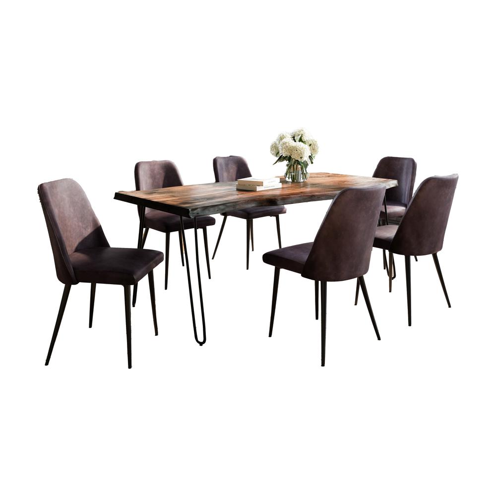 Seven Piece Solid Acacia Dining Set with Upholstered Mid-Century Modern Chairs. Picture 1