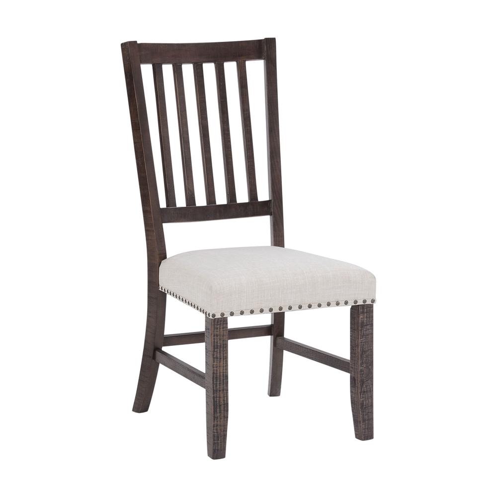 Distressed Solid Pine Upholstered Slatback Chair (Set of 2). Picture 2