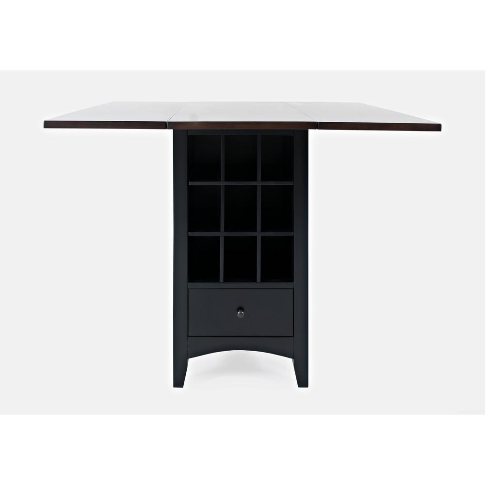 Farmhouse Storage Counter Drop Leaf Dining Table with Storage and Wine Rack. Picture 1