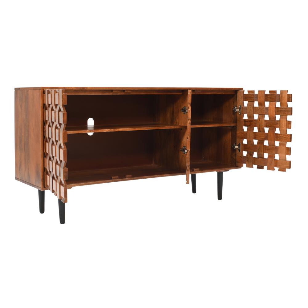 Trent 60" Solid Wood Modern Woven Three Door Accent Storage Cabinet Sideboard. Picture 7