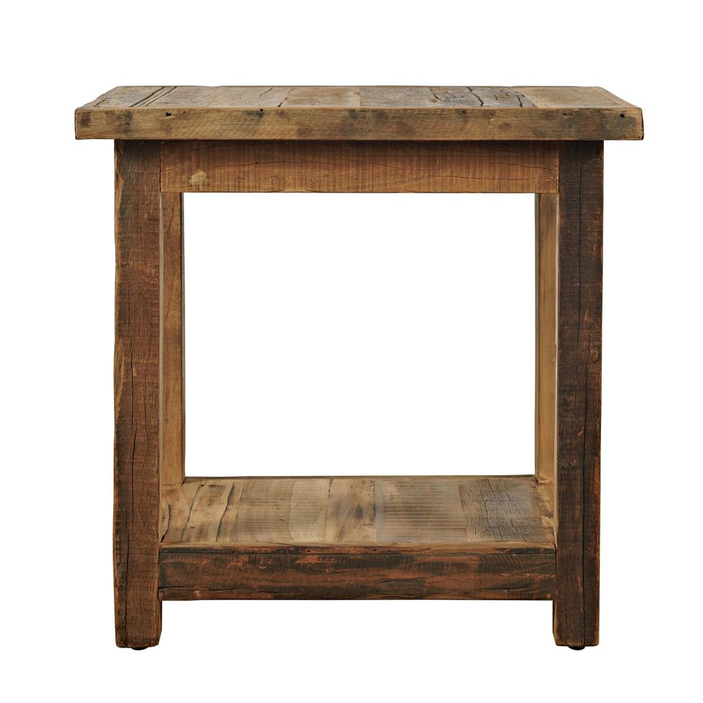 ustic Reclaimed Solid Wood Chairside End Table with Storage Shelf. Picture 6