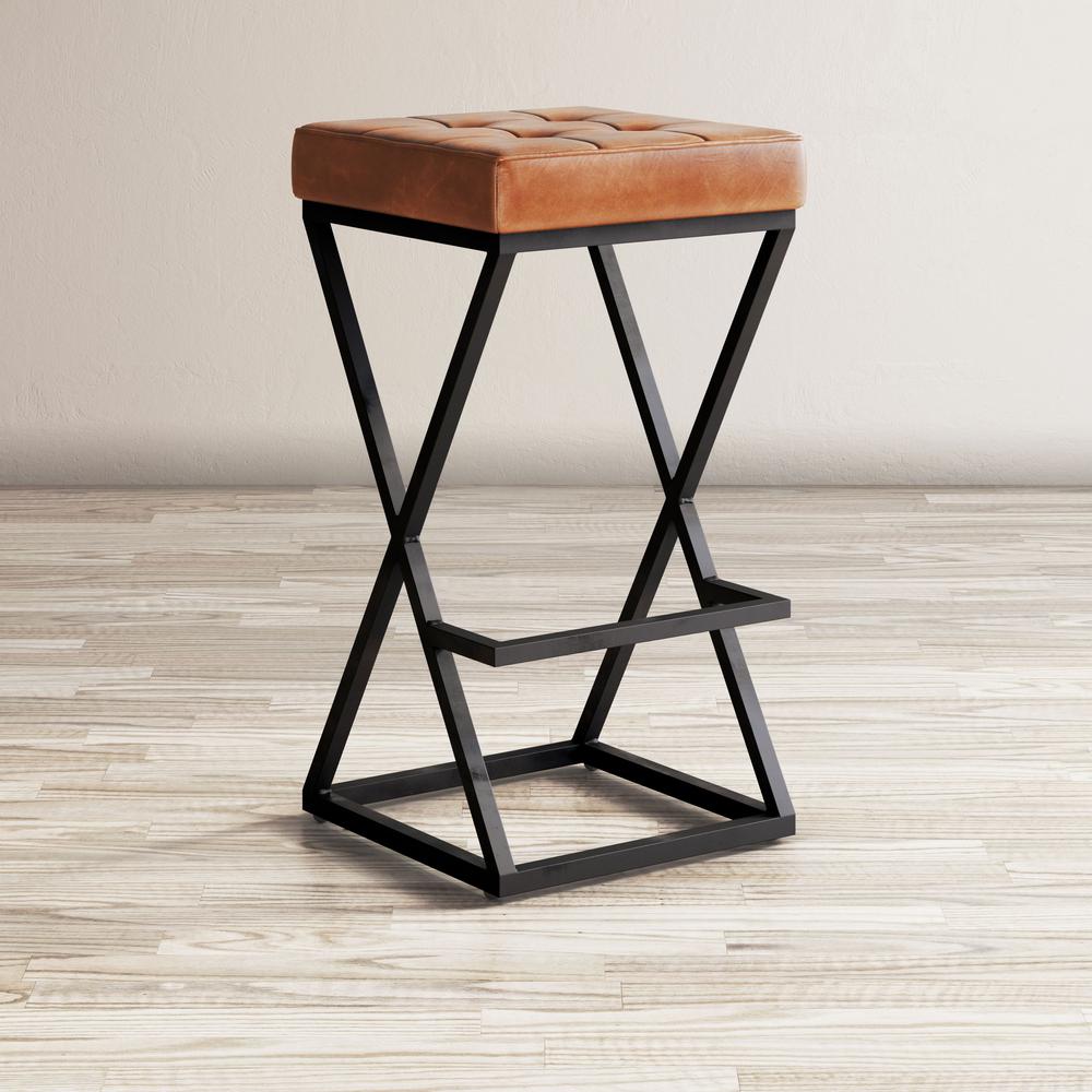 ed Modern Leather Backless Stool. Picture 3