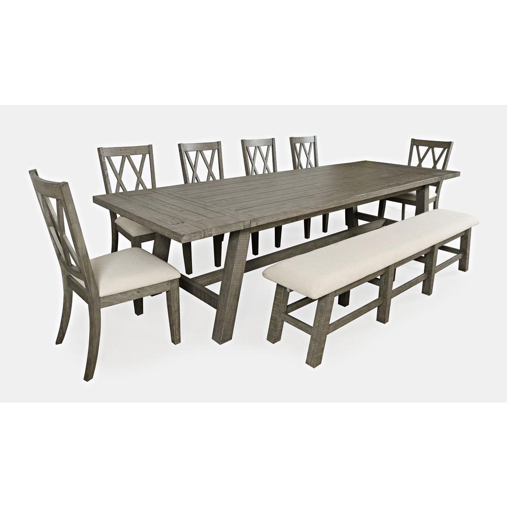 Eight Piece Rustic Distressed Pine 127" Extendable Dining Set with Bench. Picture 2