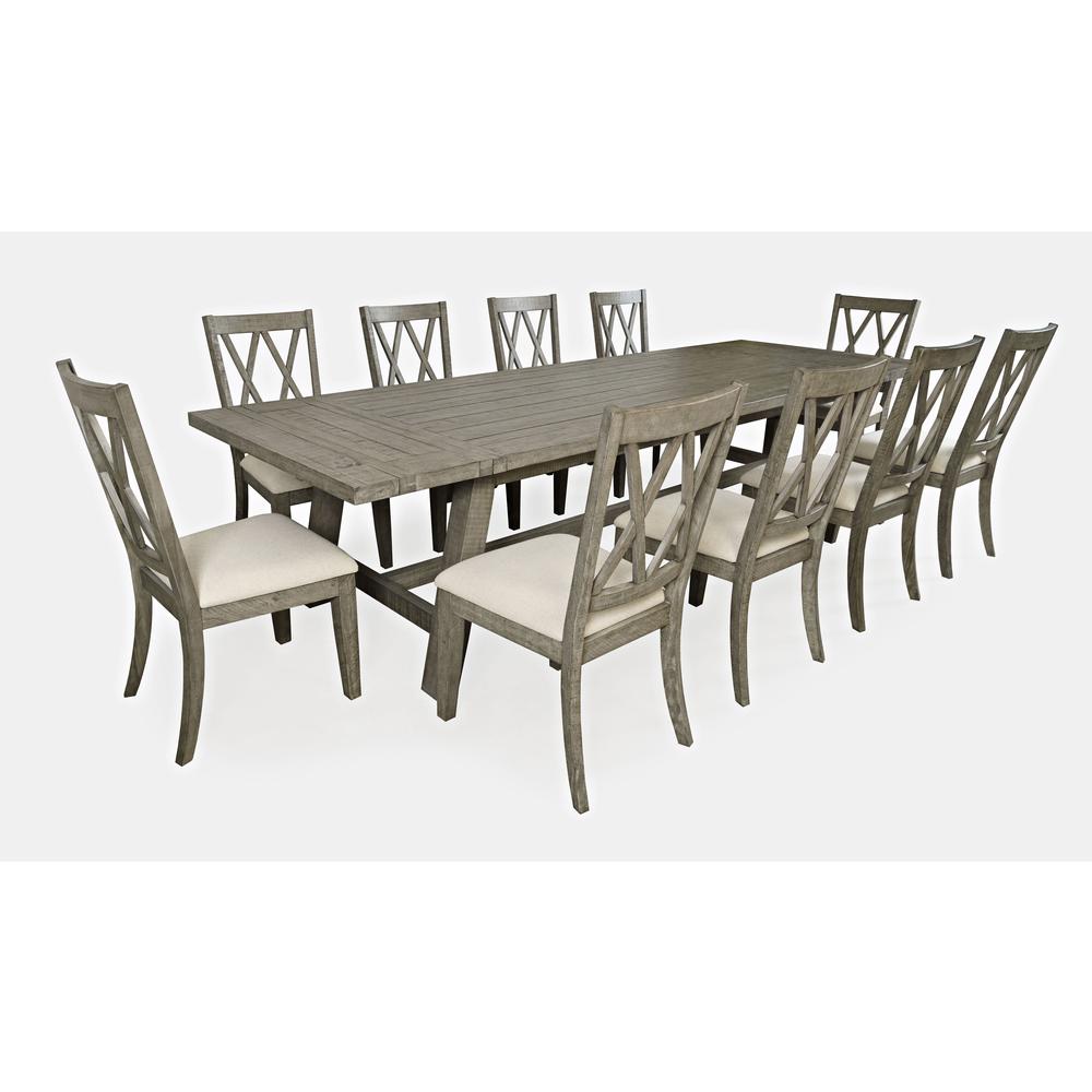 Eleven Piece Rustic Distressed Pine 127" Extendable Dining Set. Picture 2