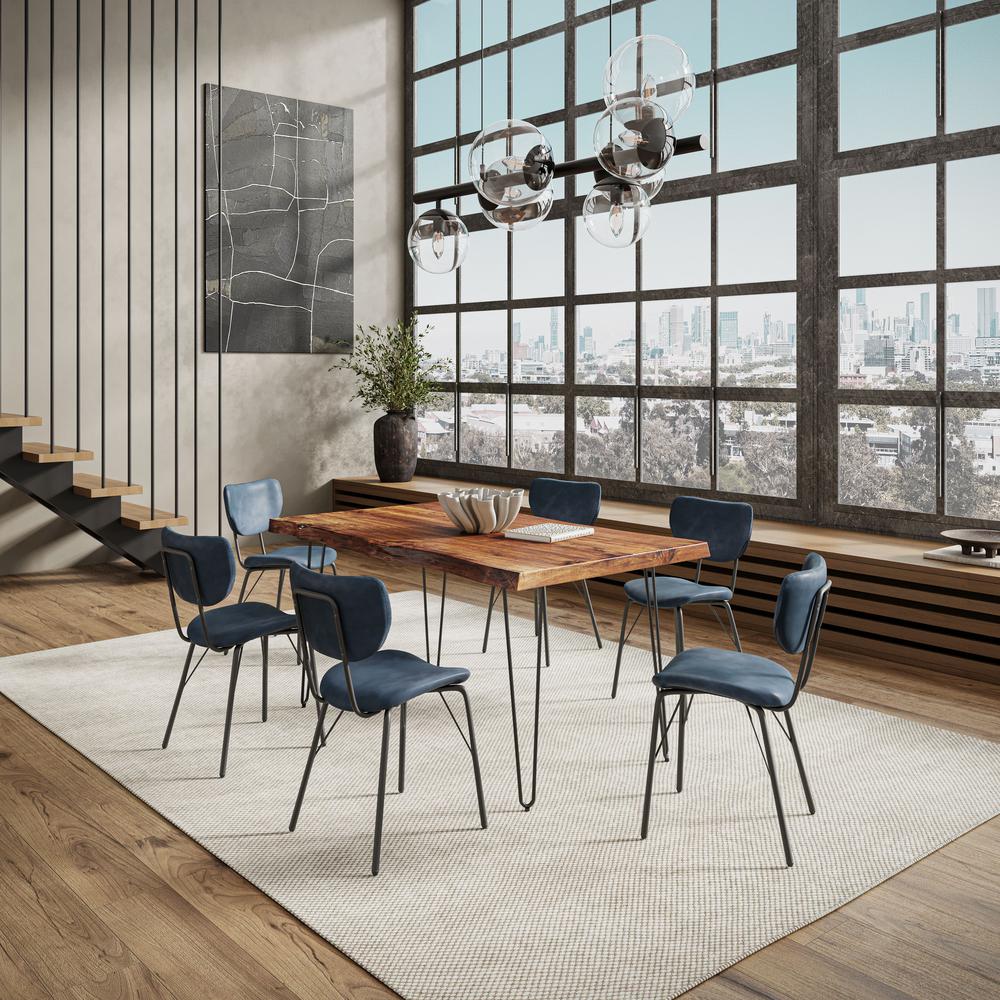 Modern Dining Set with Upholstered Contemporary Chairs - Chestnut and Slate Blue. Picture 9
