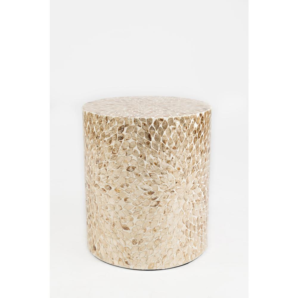 Round Terrazzo Handcrafted Capiz Shell Accent Table. Picture 2