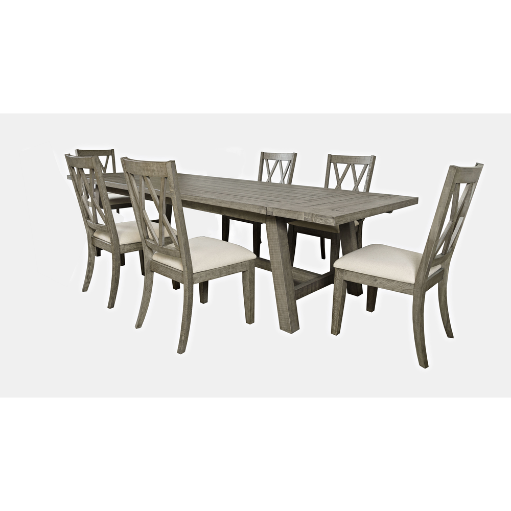 Seven Piece Rustic Distressed Pine 127" Extendable Dining Set. Picture 1