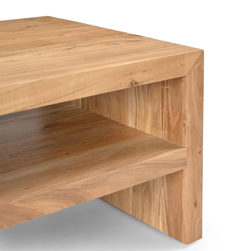 Dev Modern 44 Inch Mitered Angle Solid Wood Coffee Table with Storage Shelf. Picture 6
