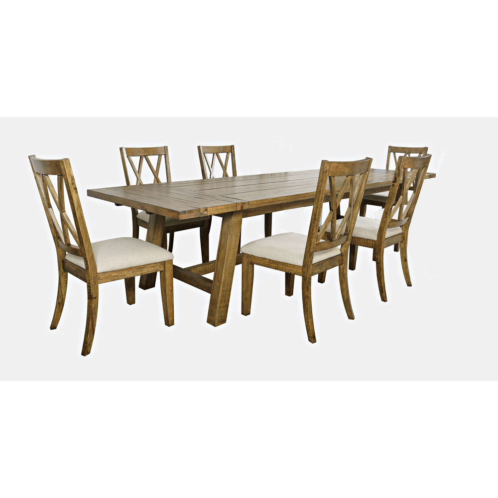 Seven Piece Rustic Distressed Pine 127" Extendable Dining Set. Picture 2