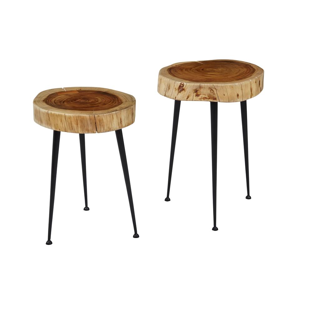 Flat-Pack Wood and Iron Accent Tables (Set of 2). Picture 1
