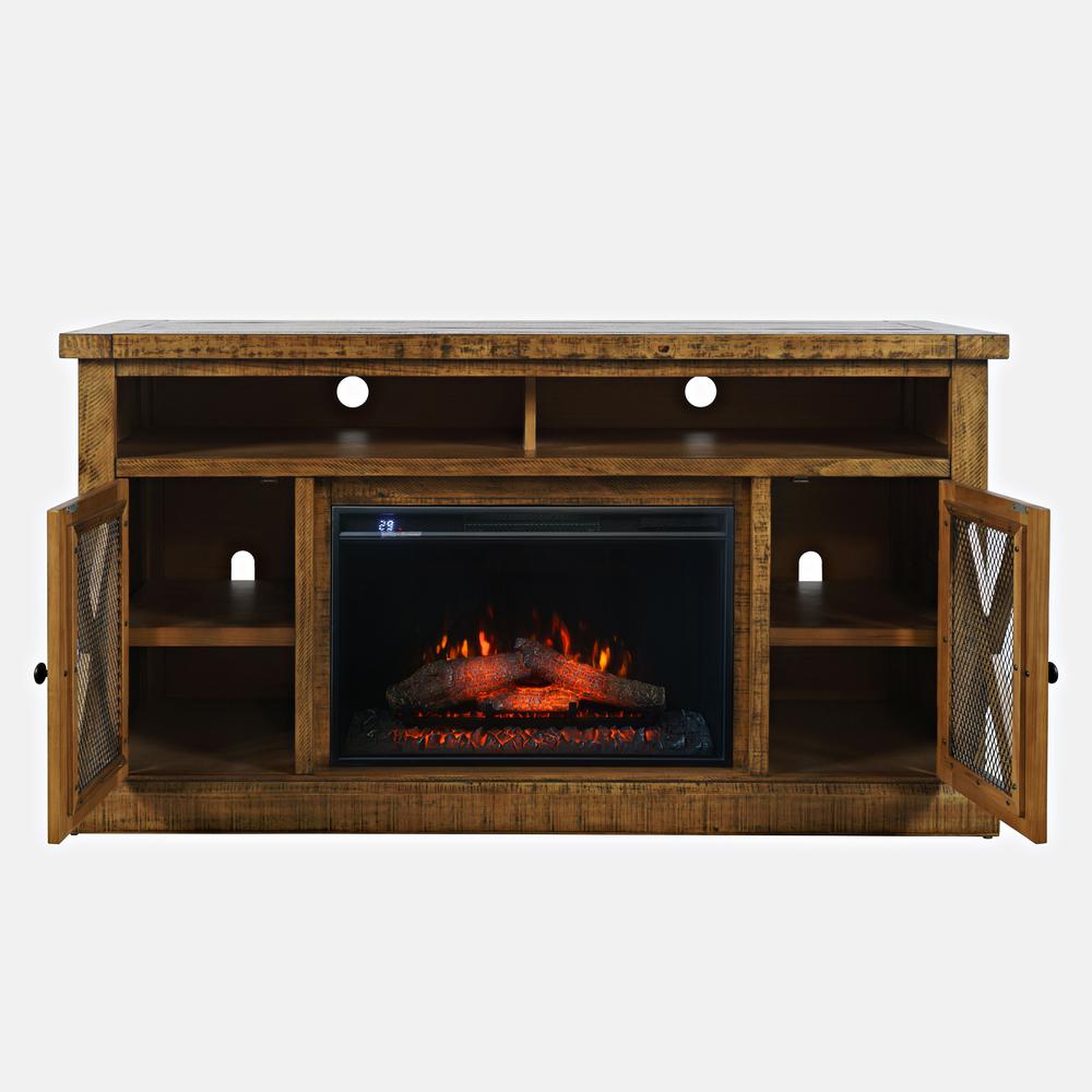 Telluride Rustic Solid Pine 60" Storage Console TV Stand with Electric Fireplace. Picture 6