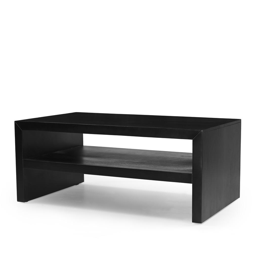 Dev Modern 44 Inch Mitered Angle Solid Wood Coffee Table with Storage Shelf. Picture 2