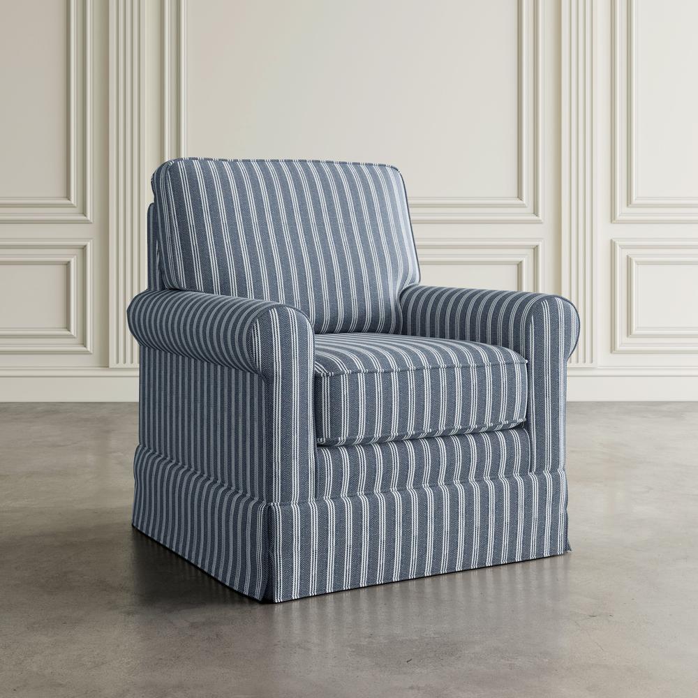 Traditional Striped Upholstered Skirted Swivel Accent Chair. Picture 8
