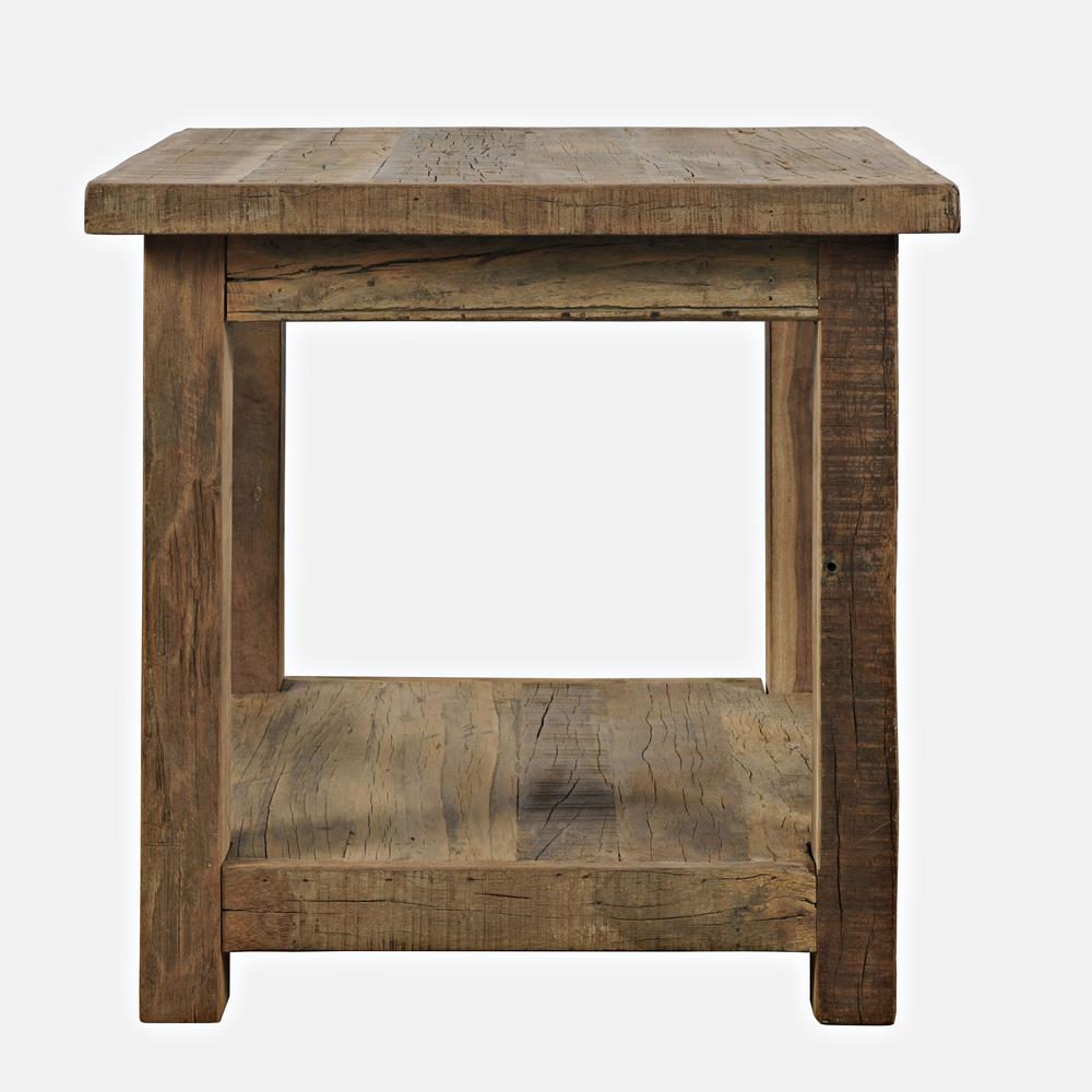 ustic Reclaimed Solid Wood Square End Table with Storage Shelf. Picture 1