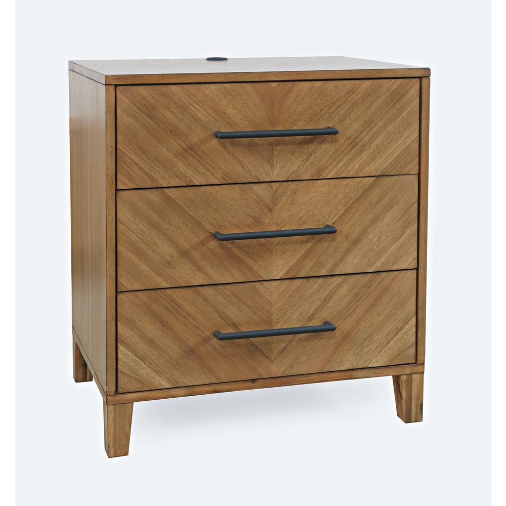Contemporary Modern 28" USB Charging Nightstand with Drawers and Metal Hardware. Picture 2