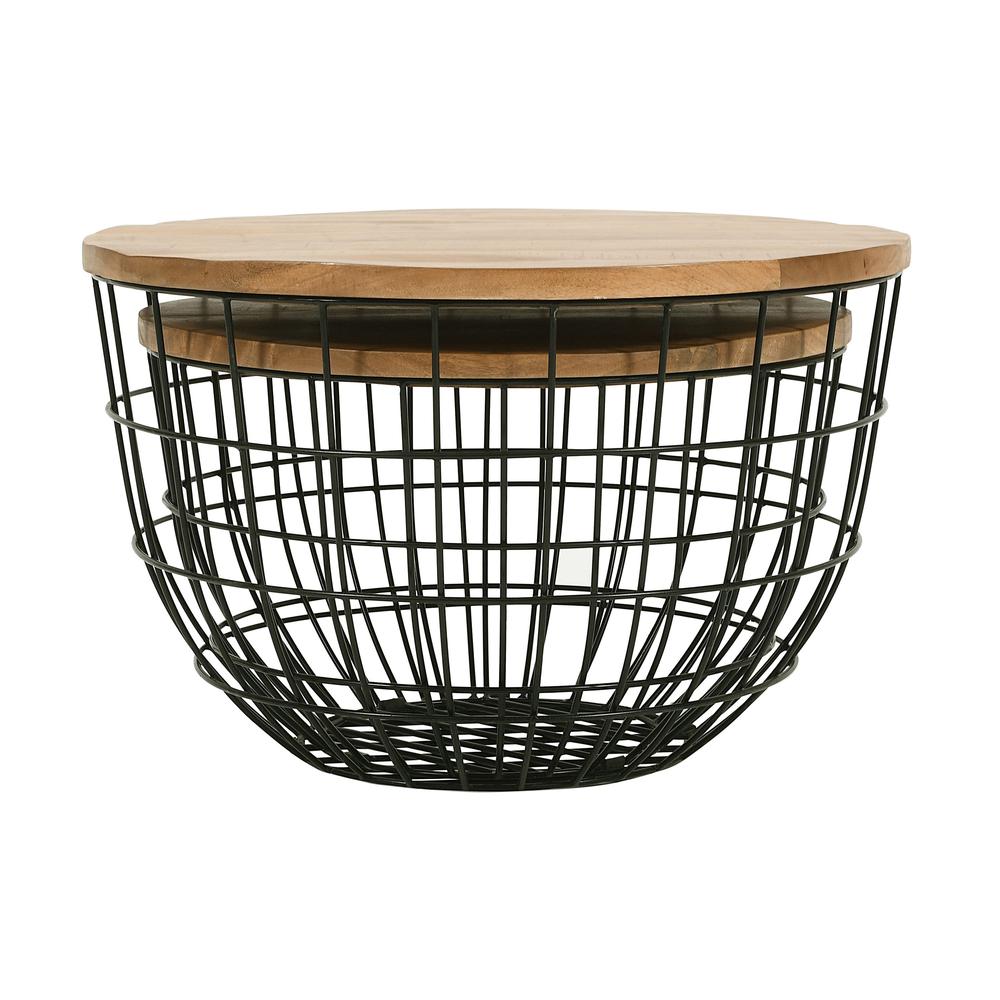 Rondo Nested Storage Solid Wood and Metal Basket Coffee Tables (Set of 2). Picture 4