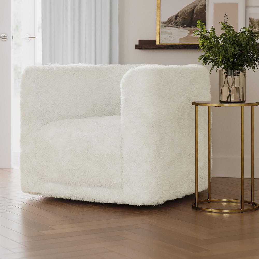 Luxury Plush Faux Fur Upholstered Swivel Accent Chair. Picture 8