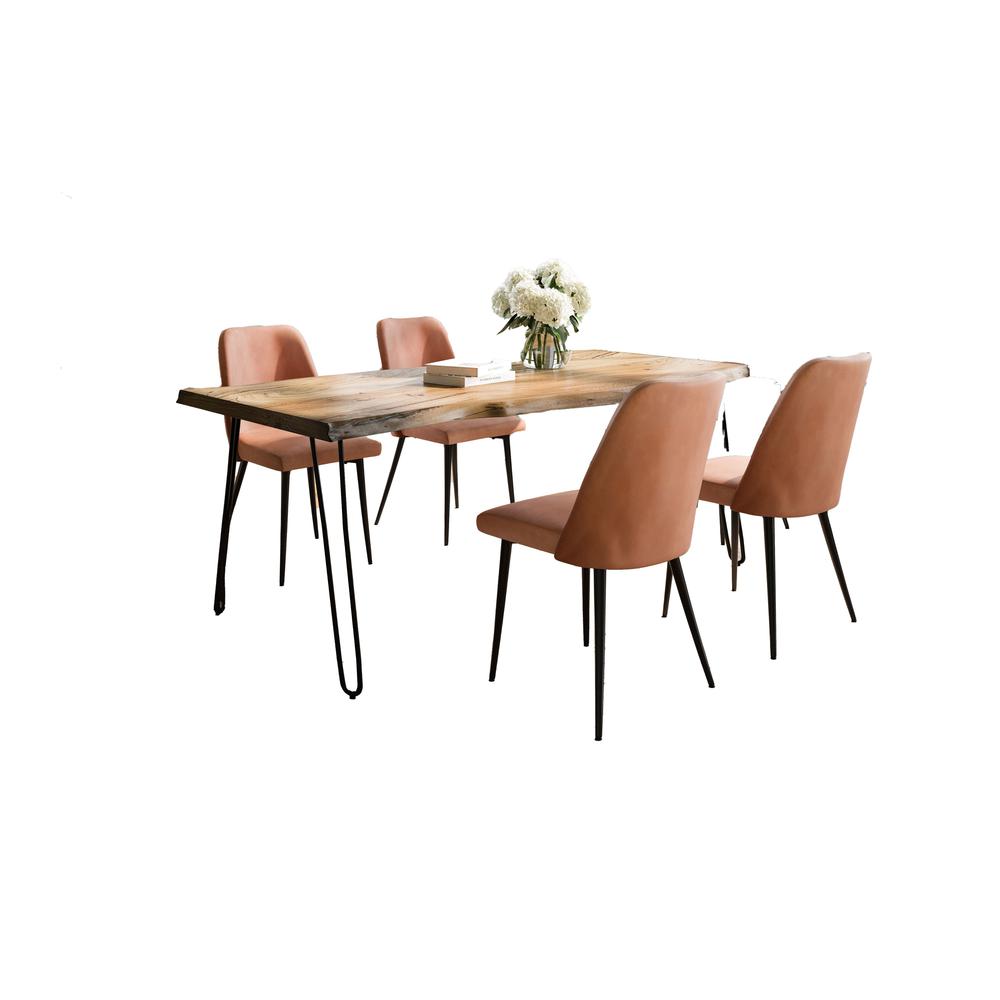 Five Piece Solid Acacia Dining Set with Upholstered Mid-Century Modern Chairs. Picture 1