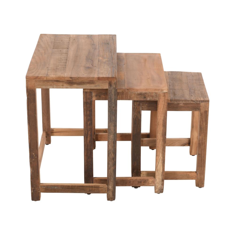 ustic Reclaimed Solid Wood Three-Piece Nesting Tables. Picture 1
