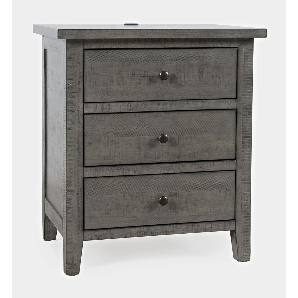 Contemporary Coastal Distressed Acacia USB Charging Nightstand. Picture 2