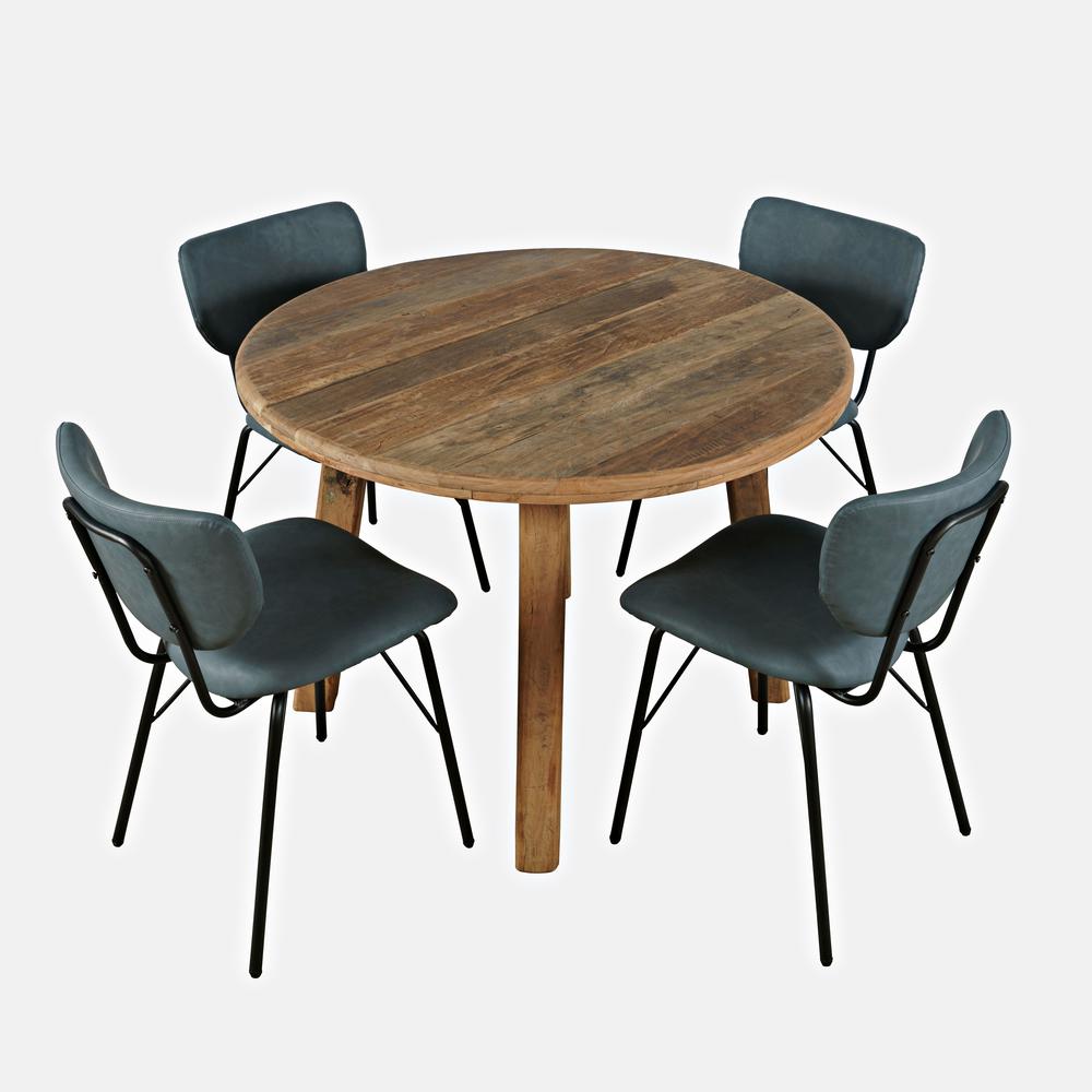 Five Piece Round Reclaimed Solid Wood Round Dining Set with Upholstered Chairs. Picture 2