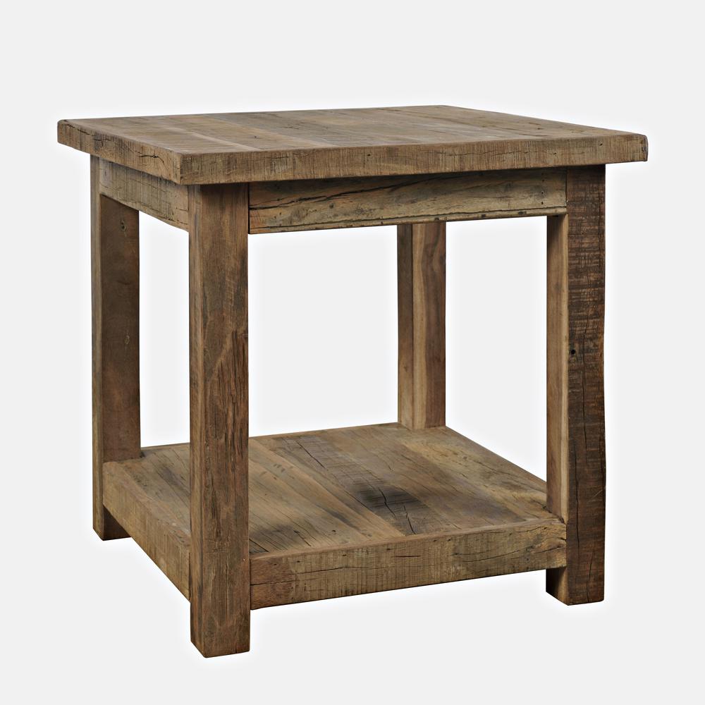 ustic Reclaimed Solid Wood Square End Table with Storage Shelf. Picture 2