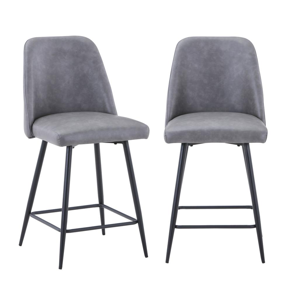 Mid-Century Modern Faux Leather Upholstered Counter Height Barstool (Set of 2). Picture 6